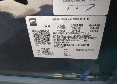 2023 GMC Acadia Fwd Denali z USA, uszkodzony, nr VIN 1GKKNPLS6PZ150818